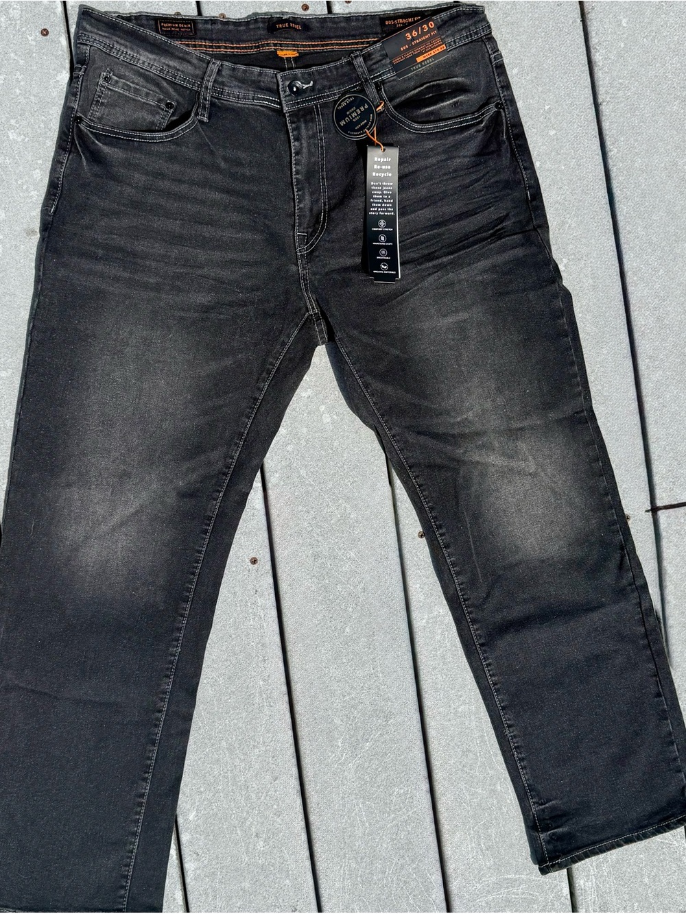 True Rebel Men's Grey Straight Wide Leg Jeans 36/30